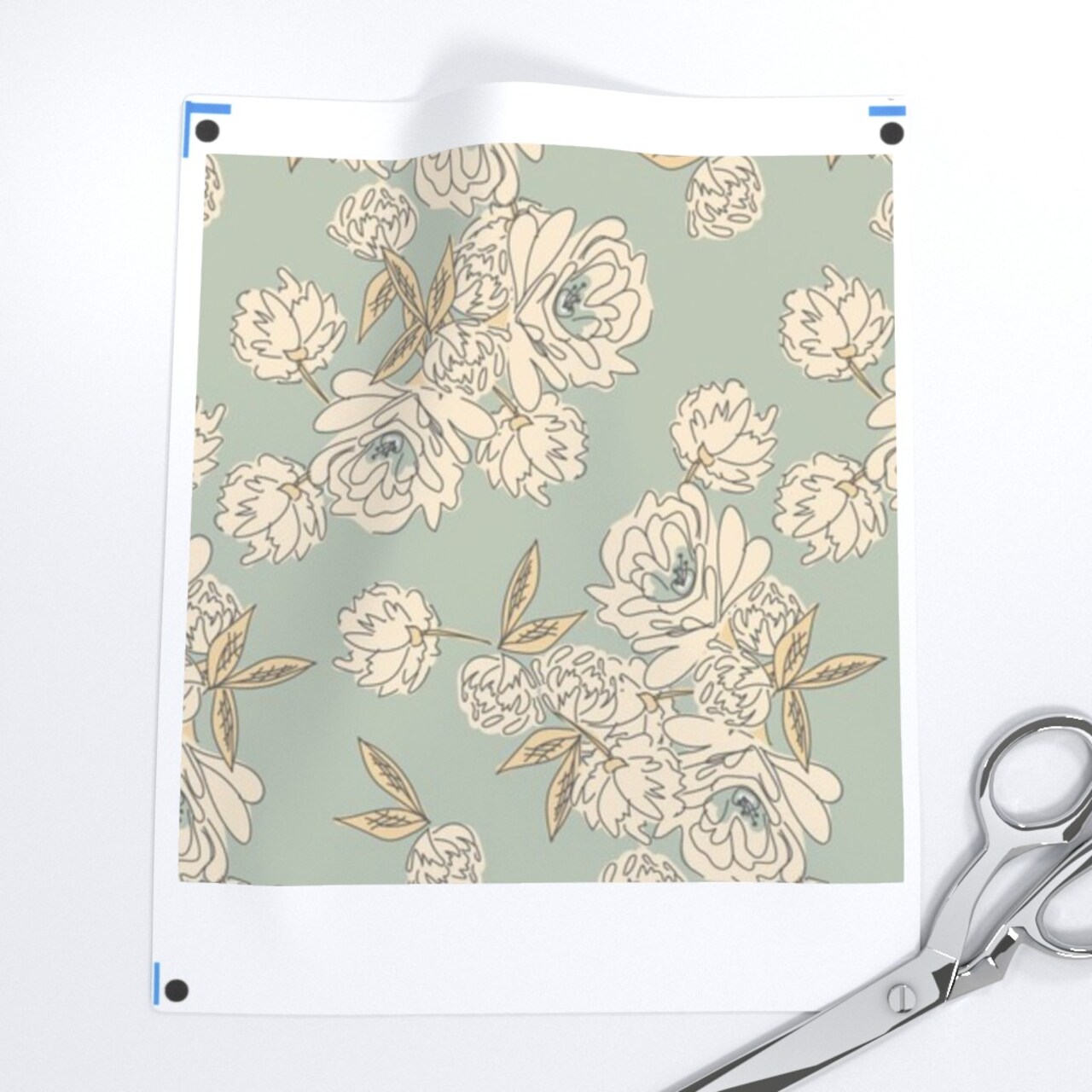 Peonies Green Cream Flowers Floral Whimsical Blooms Botanical Drawing Cottagecore Custom Printed Fabric by Spoonflower Various Fabrics by the Yard or Fat Quarter